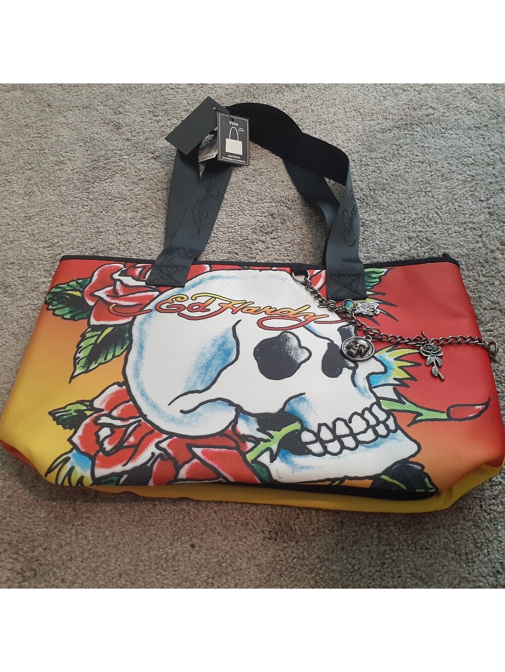 Ed Hardy Tote Bag with Skull and Rose Design